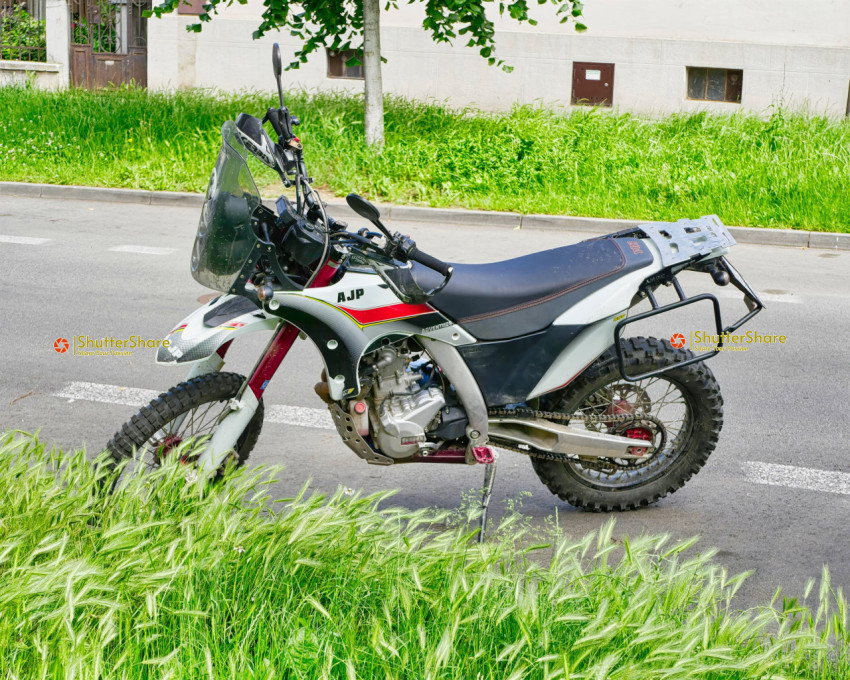 AJP Motorcycle Parked on Street - Brno, Czech Republic