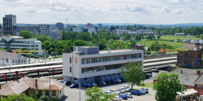 Expansive View of Brno - Railway and Buildings