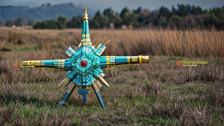 Abstract Star-Shaped Sculpture in a Field