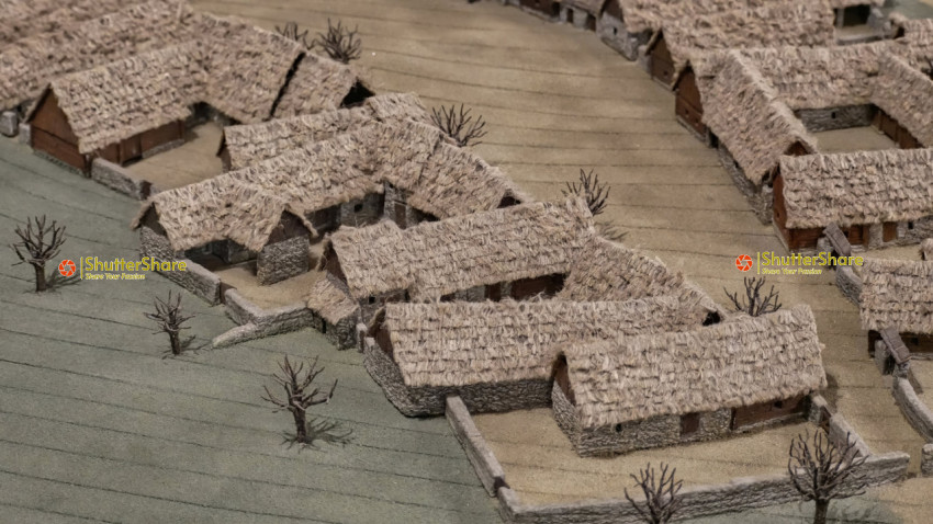 Detailed Model of Historical Village Exhibit