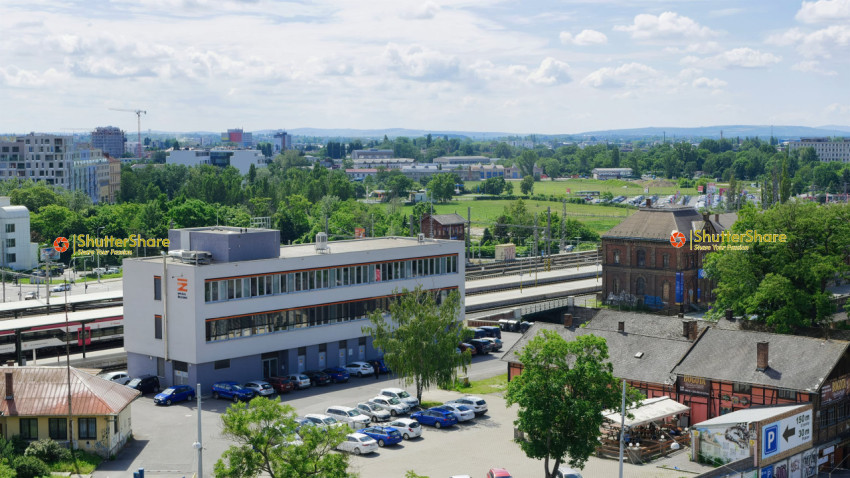 Cityscape with Train and Parking Lot - Brno, Czech Republic