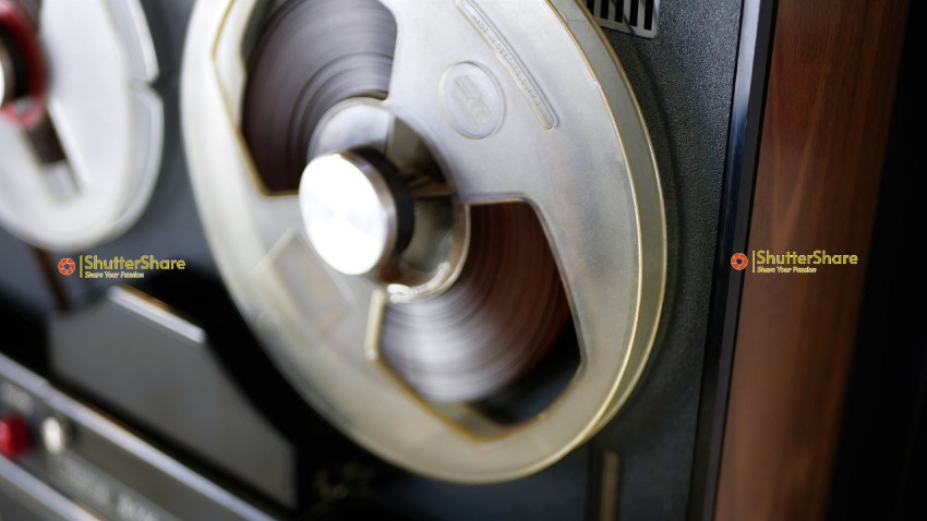 Close-Up of Spinning Reel on Vintage Tesla B116 Tape Recorder