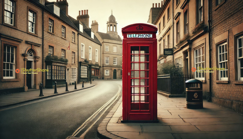 Iconic British Phone Box on an Empty Street Corner