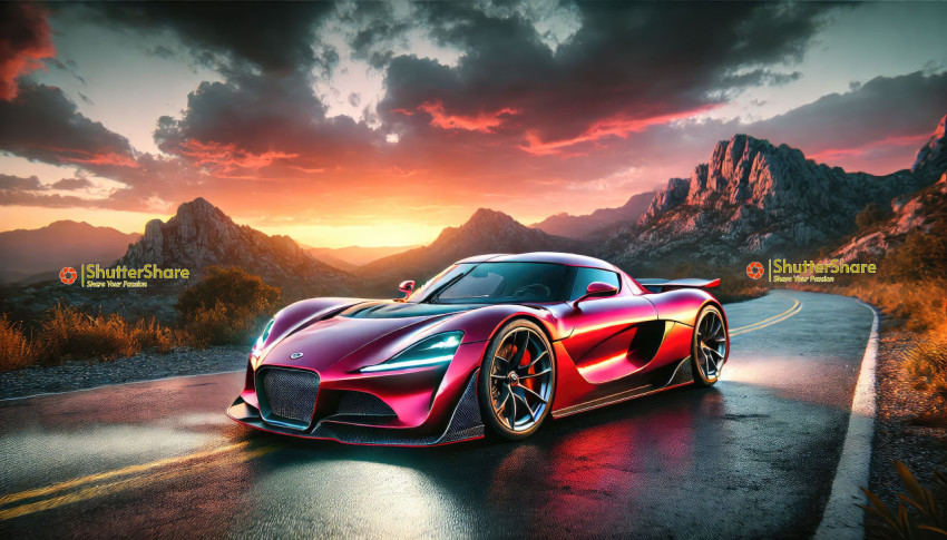 Sleek Red Sports Car on a Scenic Mountain Road