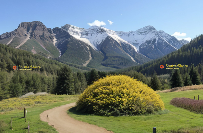 Mountain Landscape with Yellow Bush