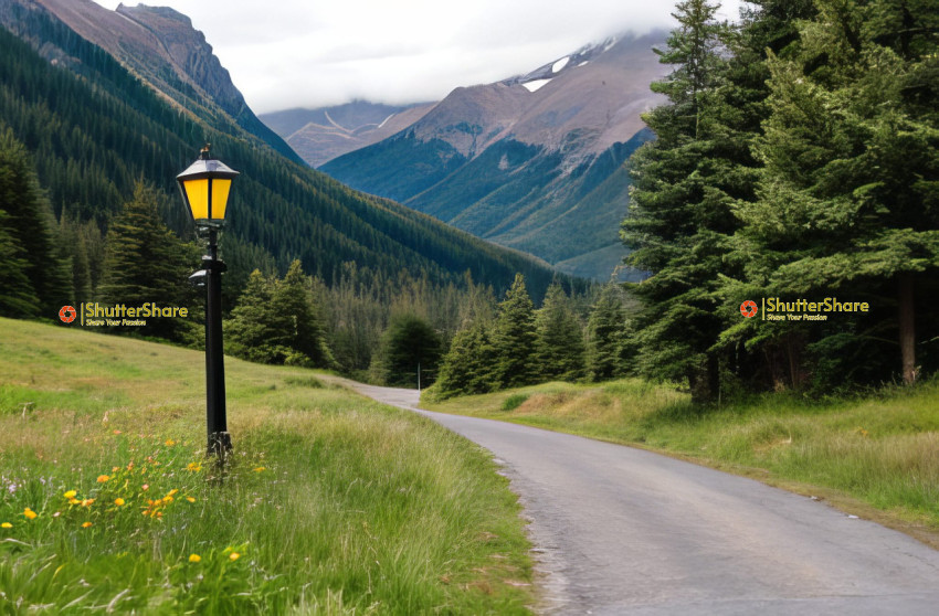 Serene Mountain Road at Dawn