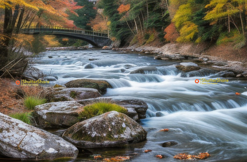 Autumnal Serenity: River and Bridge