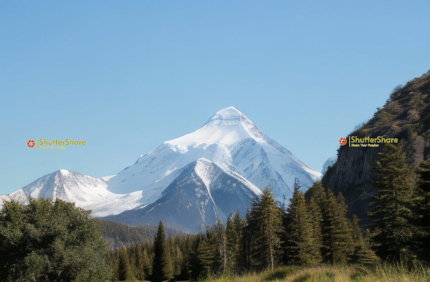 Snow-Capped Peak in a Verdant Valley