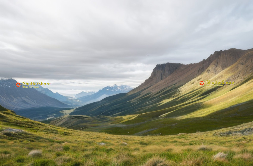 Verdant Valley Enveloped by Majestic Peaks