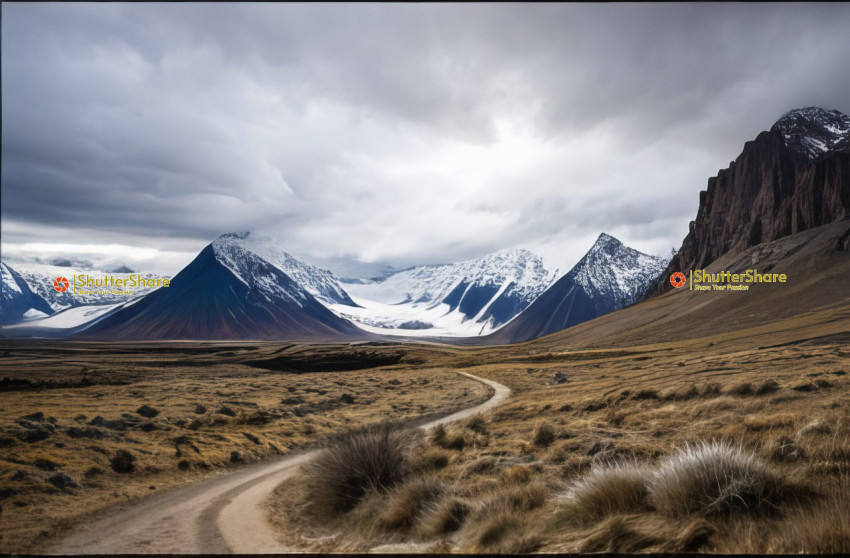 Solitary Road Through a Rugged Landscape