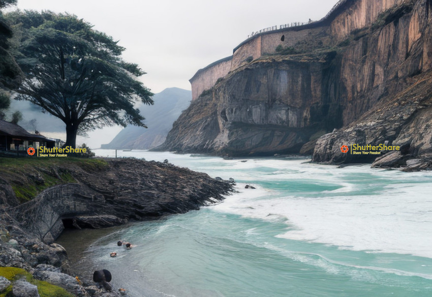 Dramatic Coastal Cliffs with a Lush Green Tree