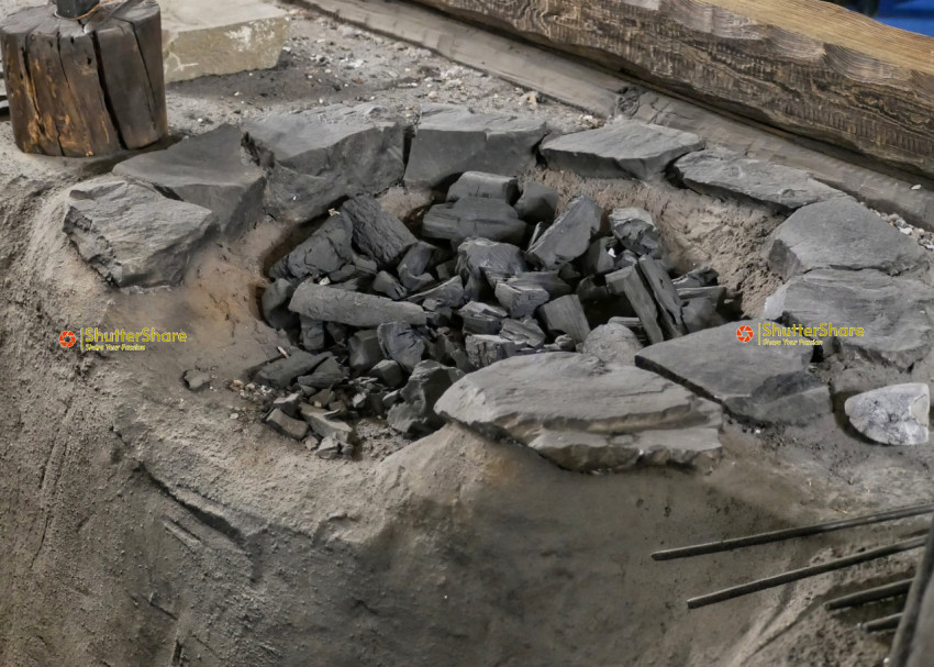 Reconstructed Ancient Fire Pit Exhibit in Brno Museum