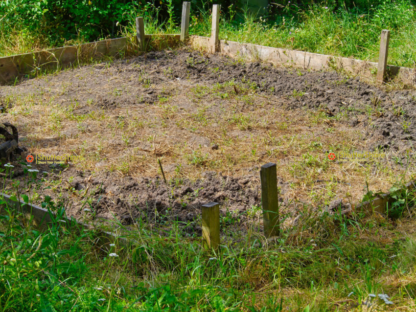 Empty Garden Bed with Wooden Frame