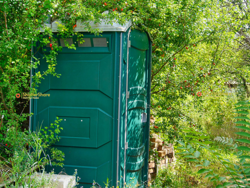 Green Portable Toilet Hidden in Greenery