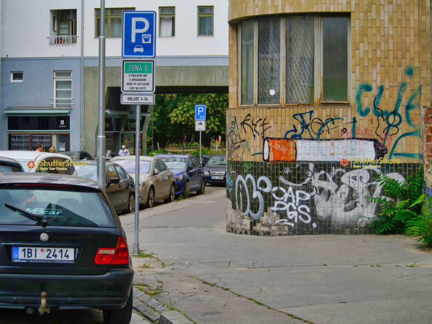 Street Parking with Graffiti Wall