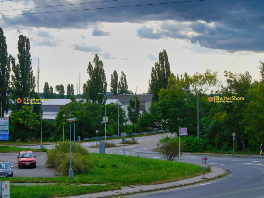 Urban Intersection with TRA Sign