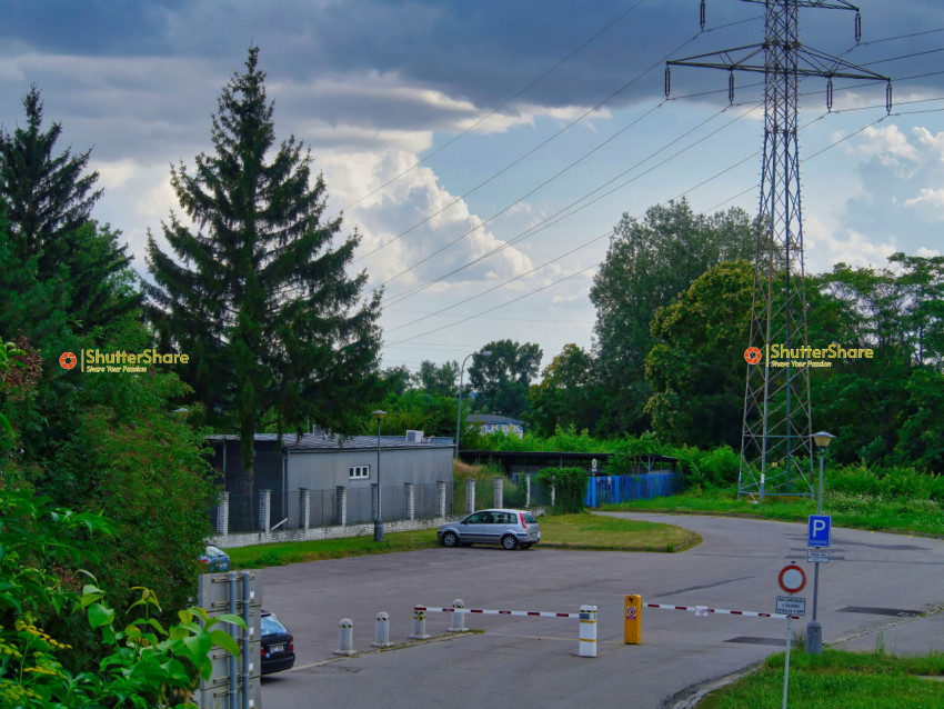 Secured Parking Area with Power Lines