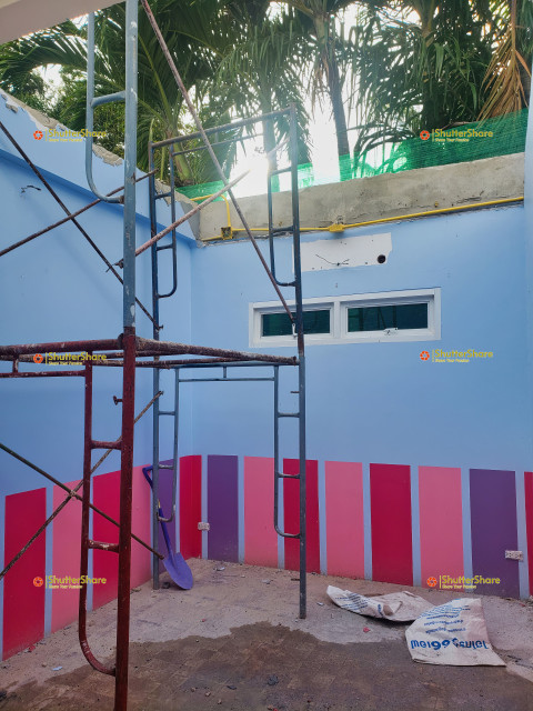 Colorful Construction Site with Scaffolding in Phuket, Thailand