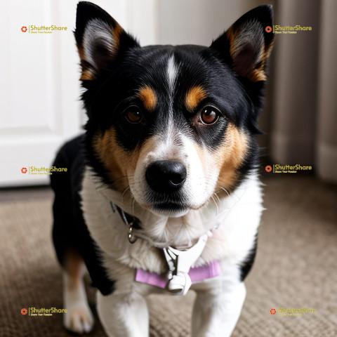 Close-up of Pembroke Welsh Corgi Wearing Collar