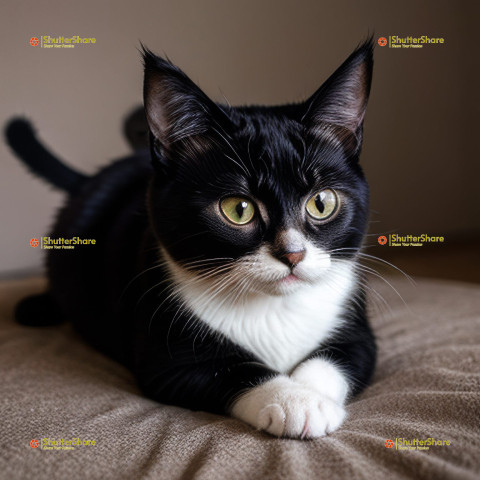 Black and White Cat Laying on Couch