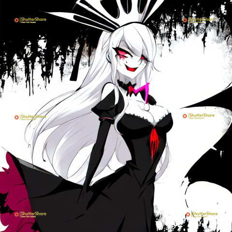 Elegant Gothic Anime Character with White Hair