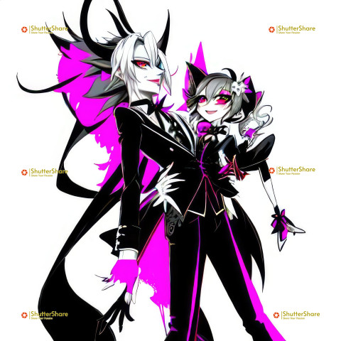 Dynamic Gothic Anime Duo in Black and Pink