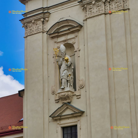 Statue on Historic Building Facade