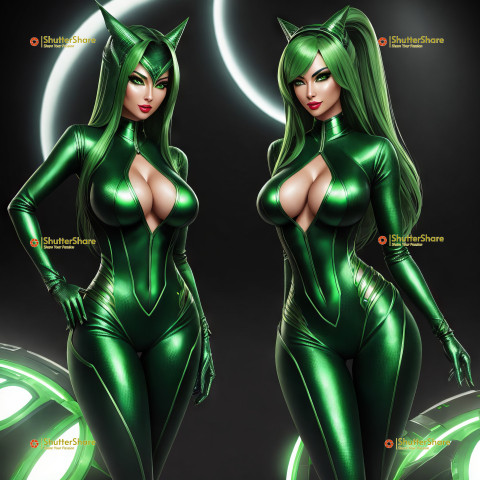 Futuristic Green Alien Women