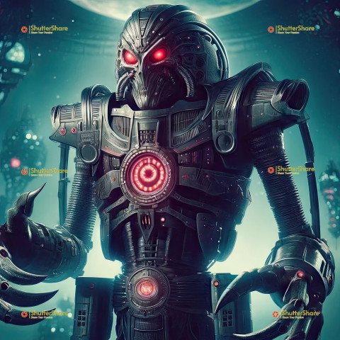 Futuristic Cyborg with Red Eyes