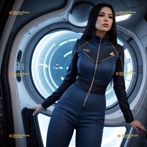 Woman in Futuristic Spaceship