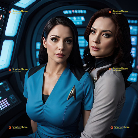 Sci-Fi Scene with Two Women in Uniform