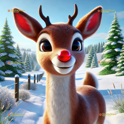 Rudolph the Red-Nosed Reindeer in Snowy Landscape