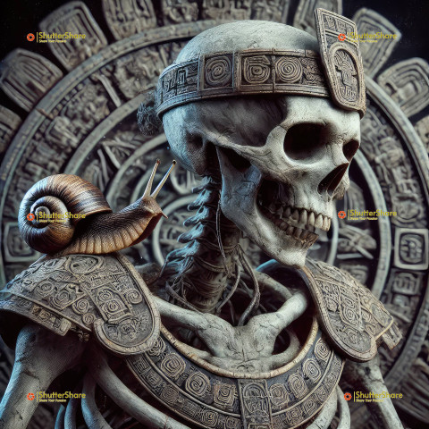 Mesoamerican Skeleton with Snail Companion