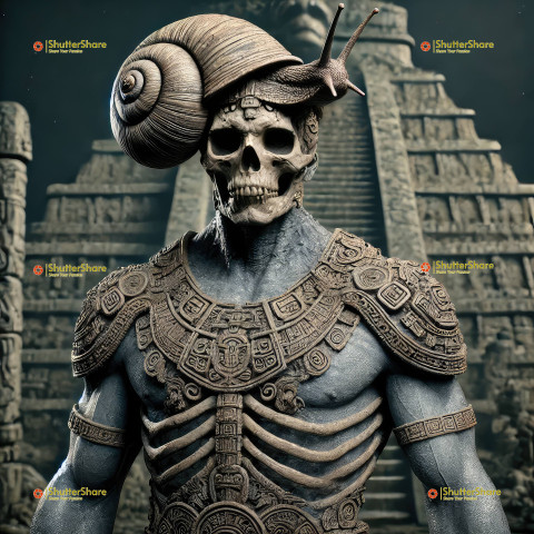 Mesoamerican Warrior Skeleton with Snail Headdress